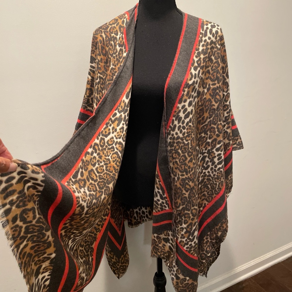 New Directions Wrap Shawl Kimono One Size Animal Print Stripe Boho Layering